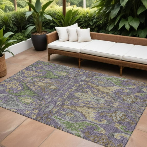 HomeRoots 605298 8 x 10 ft. Purple, Green & Brown Floral Washable Indoor & Outdoor Rectangle Area Rug