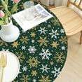 thumbnail image 4 of Forest Green Christmas Round Fitted Tablecloth with Elastic for 44-48 Inch Tables Winter Holiday Theme Snowflake Print Fitted Table Cover Waterproof Farmhouse Indoor Outdoor Patio Picnic Party, 4 of 4