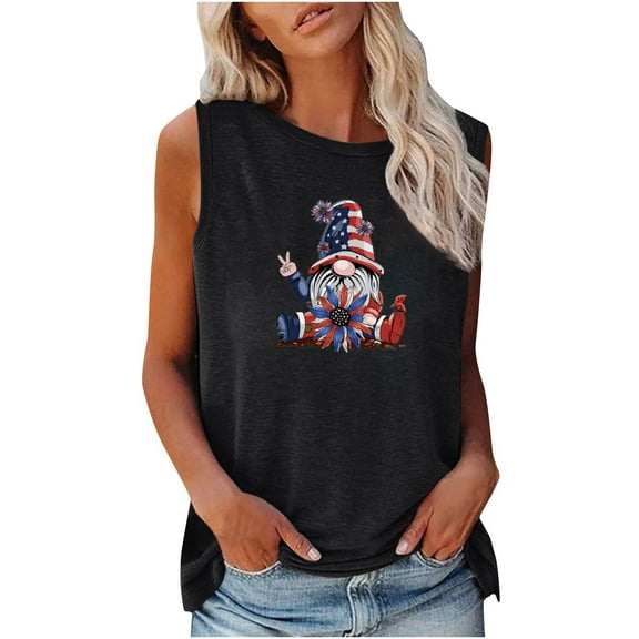 IROINNID Sleeveless Tank For Women Fashion Comfortable Top Blouse Round Neckline Women Tops America Independence Day