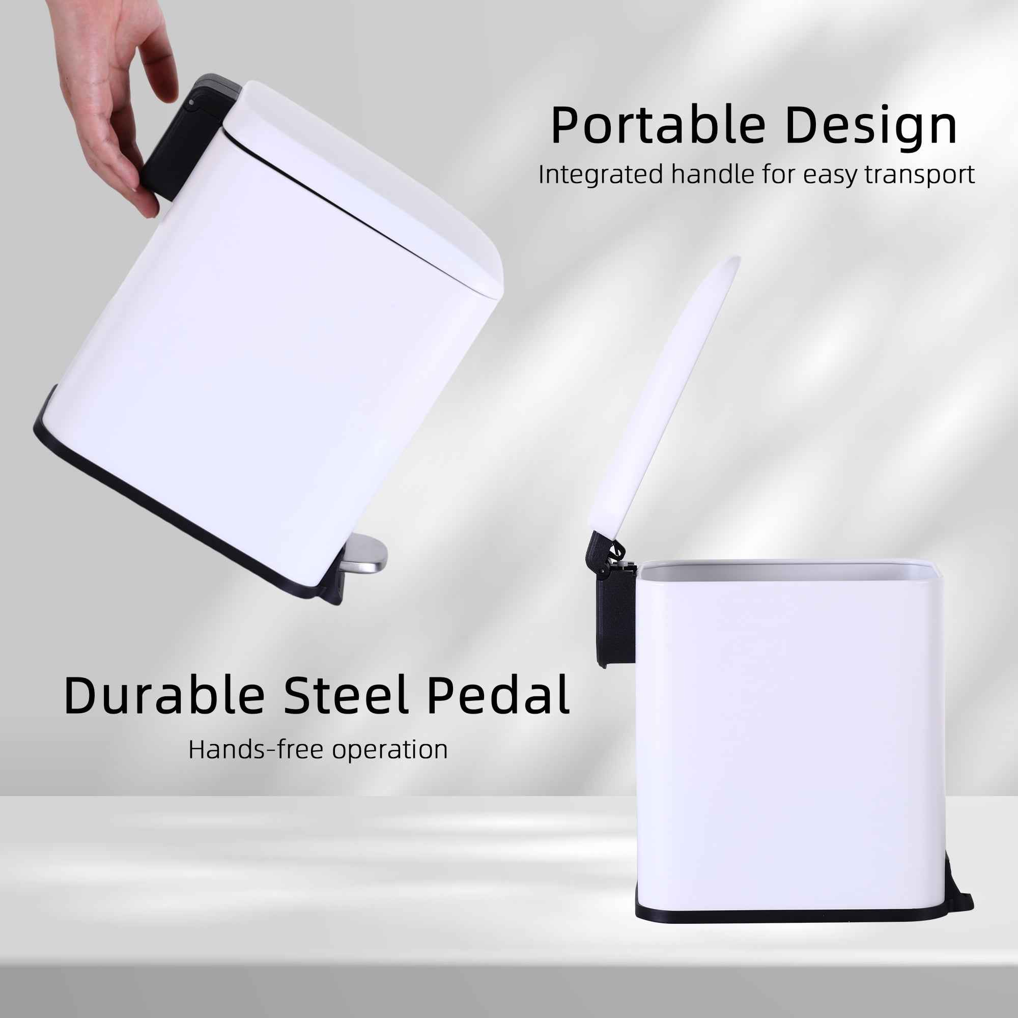 CL.HPAHKL Small Bathroom Trash Can with Soft Close Lid, 1.3 Gallon Stainless Steel Garbage Can with Removable Inner Bucket, Foot Pedal, Mini Trash Bin for Toilet, Home Office (White, 2 Pack)