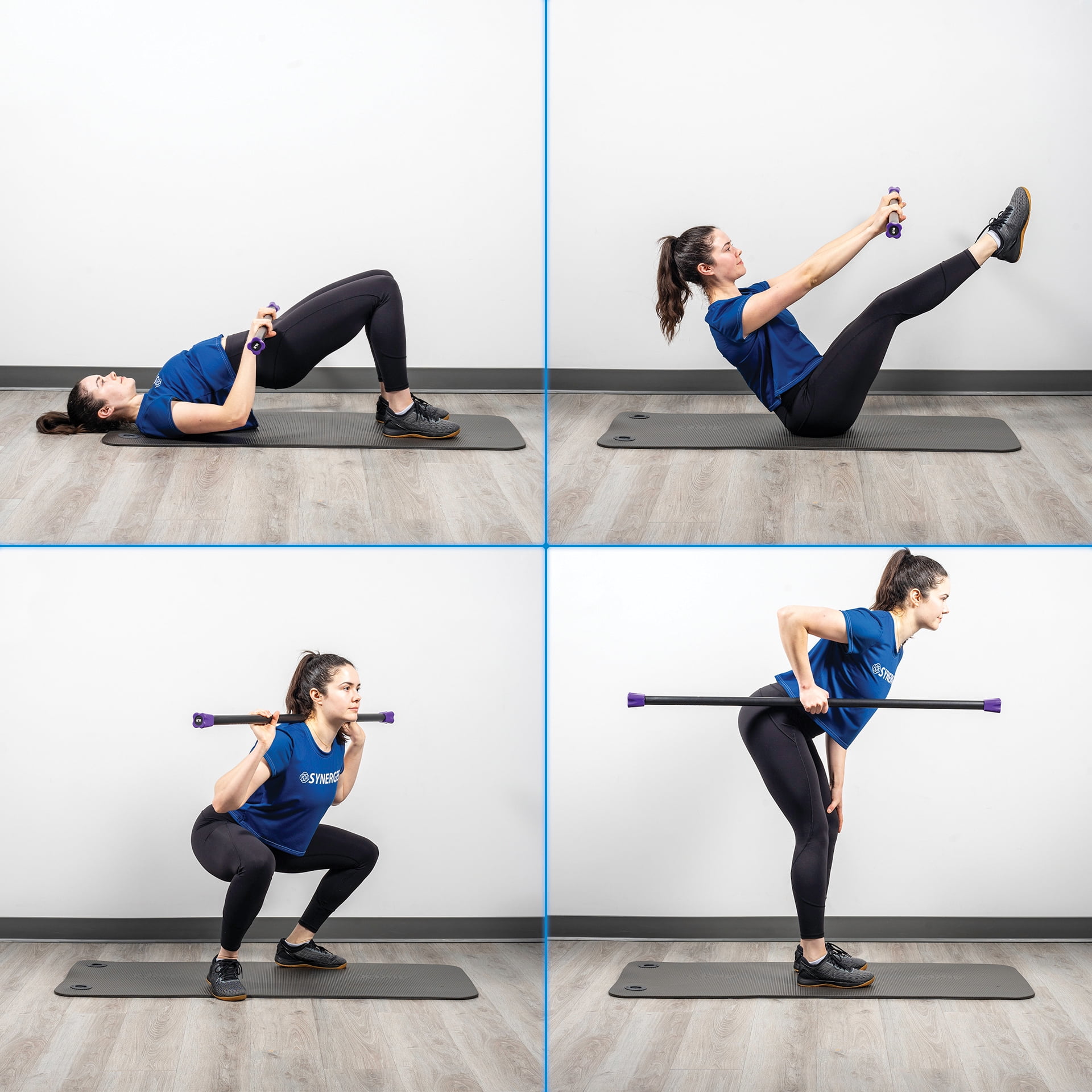 Synergee Workout Bar Combo Set - 5lb 8lb 10lb - Padded Weighted Bars – Body Bar Toning Exercises, Strength & Condition