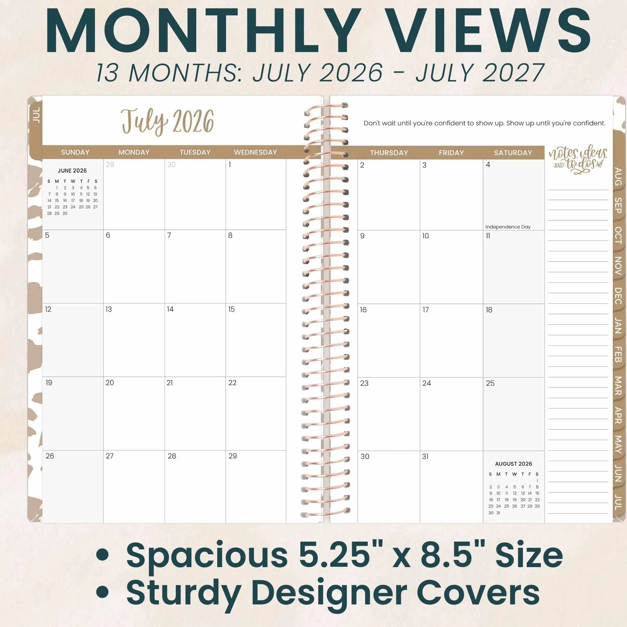 bloom daily planners 2026-2027 Academic Planner, 13 Month Monthly & Weekly Soft Cover, 5.5" x 8.25", Stickers Included, Tan Leopard