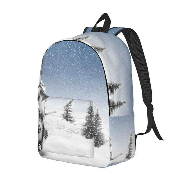 Vsdgher Snowman And Christmas Tree Print Canvas Backpack Travel Rucksack Unisex Knapsack 15.7/17.7Inch Laptop Backpack for Work,College-Small
