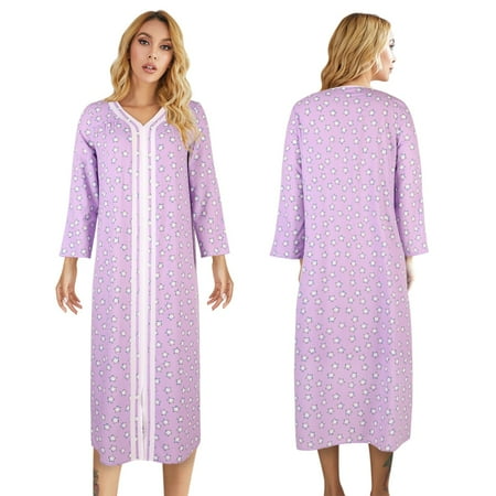 

[BRAND]HOT SALE!Long Nightdress Fashion Stitching Breathable Soft Women s Nightdress Ultra Thin Nightgown Long Sleeve Pajamas Printed Pajamas