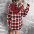 thumbnail image 5 of Baberdicy Women's Hooded Plaid Shirt, Turn-Down Collar Long Sleeve Loose Sweater Blouse Top , Oversized Plaid Shirt, Hooded Flannel Coat, Fall Layer Wine M, 5 of 5