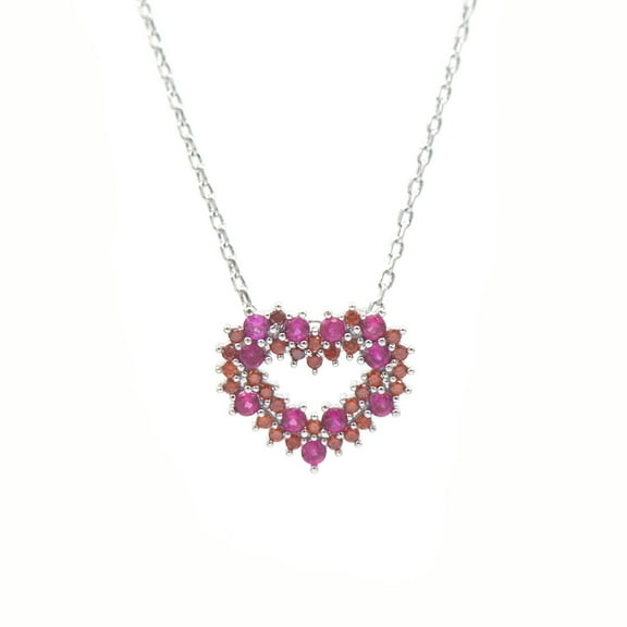 Amy and Annette Sterling Silver Ruby and Garnet Heart Pendant Necklace