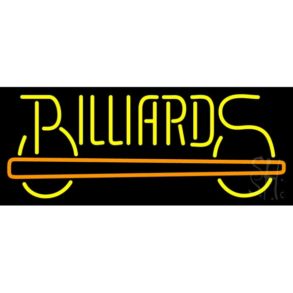 Billiards 1 LED Neon Sign 13 x 32 - inches, Black Square Cut Acrylic Backing, with Dimmer - Bright and Premium built indoor LED Neon Sign for wall décor, arcarde, and storefront.