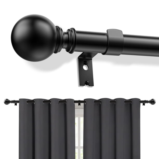 Barras de cortina, barra individual para ventanas de 32–120" (ajustable 1") en negro mate, fácil instalación, diseño moderno, barras decorativas largas para cortinas con soportes