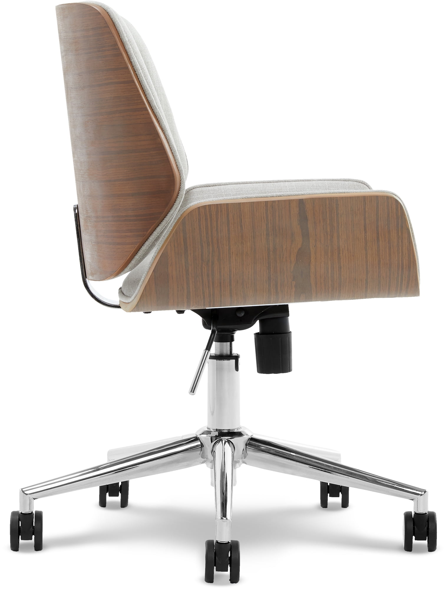 Elle Decor Ophelia Office Chair, Curved Bentwood Low-Back and Seat, Chrome Swivel Base, Woven Fabric, Gray