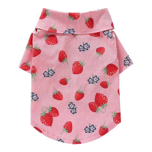 CSChome Dog Shirt Dog Shirt Lapel Collar Soft Comfortable Button Closure Cherry Pattern Summer Pullover Daily Wear