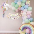 thumbnail image 3 of Decoraciones para fiestas de unicornio YANSION Arco de globos 3D con globos de ágata morada Mantel para niña, 3 of 6