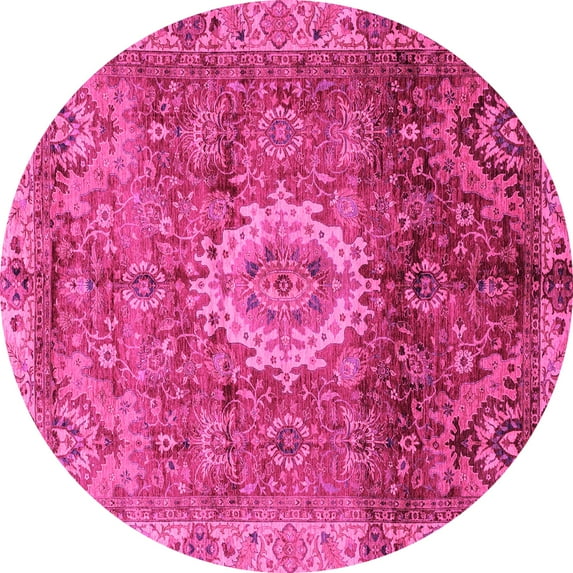 Ahgly Company Indoor Round Oriental Pink Modern Area Rugs, 7' Round