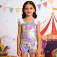thumbnail image 2 of CAIVO Kids Girls Glam Performance Outfit Sets Sequin O-Neck Sleeveless Tops And Shorts For Stage Show Party Stylish Clothing Sets, 2 of 4