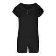 thumbnail image 3 of Yuzhih Women Two Piece Outfits Tracksuit Half Zip Lapel Short Sleeve Sweatshirt High Waist Drawstring Shorts Set Sweatsuit, 3 of 5