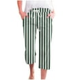 thumbnail image 2 of CLOISE Capris for Women with Pockets Stretch Wide Leg Pants Elastic High Waisted Palazzo Pants Petite Summer Casual Fashion Striped Pants Loose Lightweight Cropped Flowy Trousers Green 2XL, 2 of 5