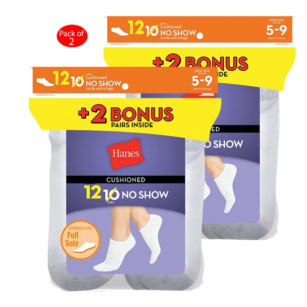 Hanes Hanes Women's Cushion NoShow Socks White 12Pack (Includes 2