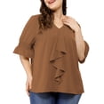 thumbnail image 1 of GRACE & GRANDEUR Women's Plus Size Ruffle V Neck Smocked Sleeves Top Blouse, 1 of 6