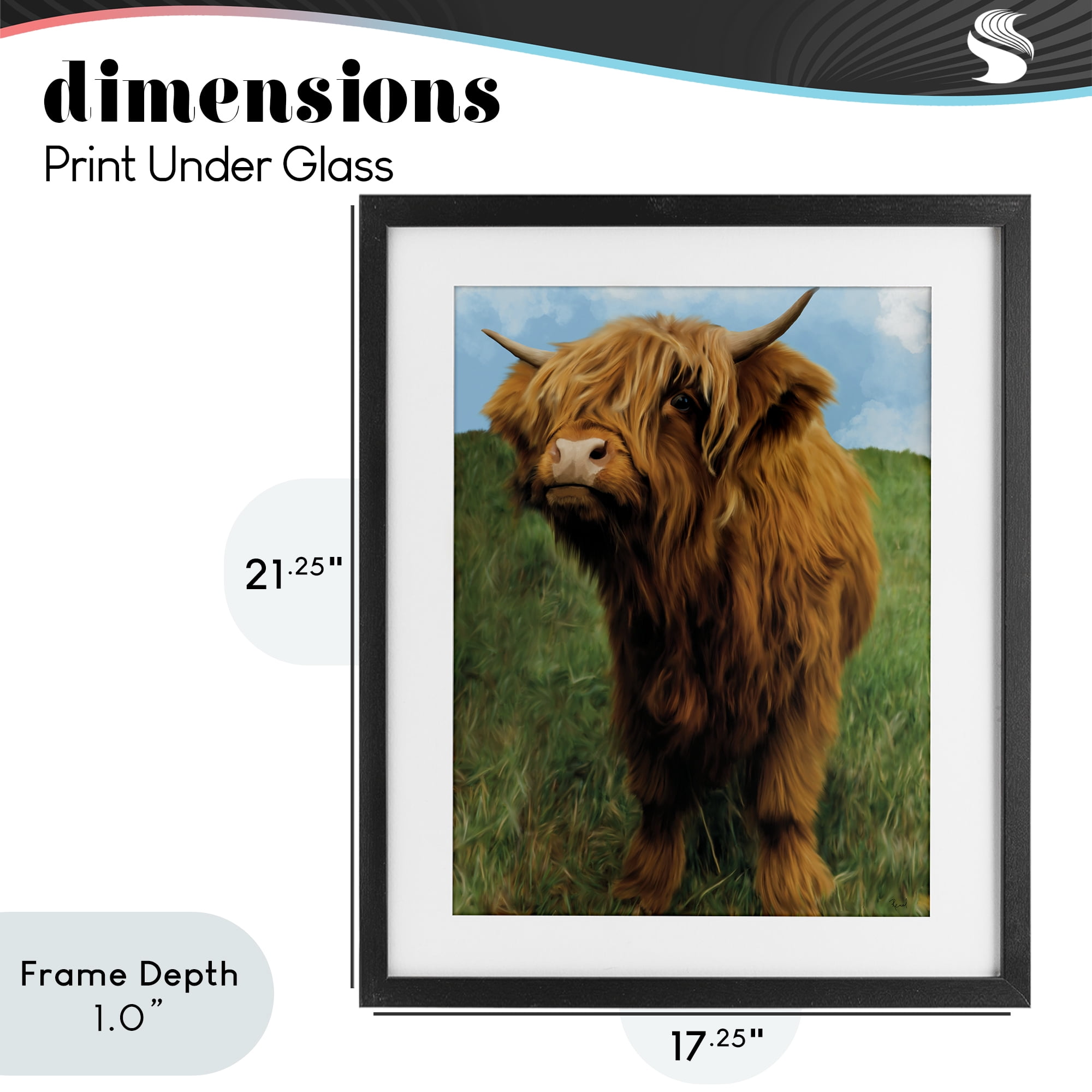 Stupell Industries Mini Highland Cow Calf Black Framed Print Under Glass, design by Renel Peters