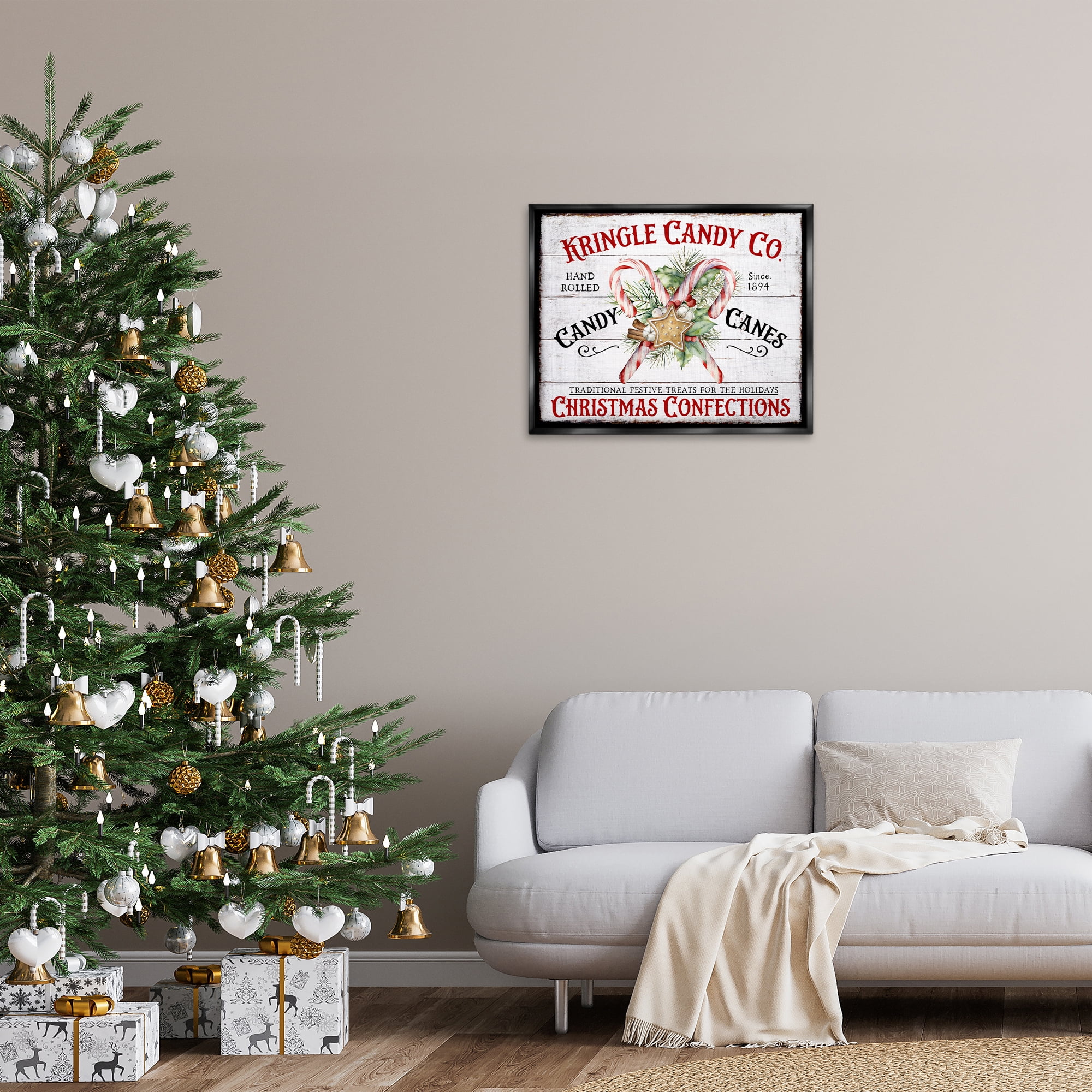 Stupell Industries Fresh Christmas Confections Holiday Painting Black Floater Framed Canvas Art Prints Wall Art, 31 x 25