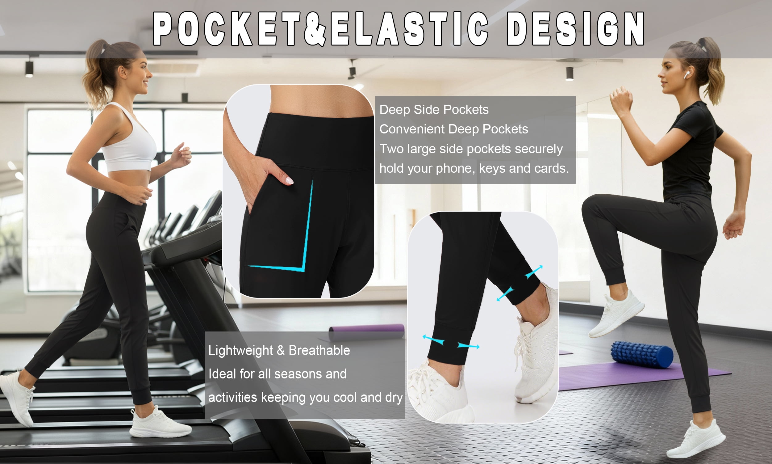 Rosvigor Yoga Women Joggers Athletic Pants for Women Elastic High Waisted Tapered Casual Pants with Pockets