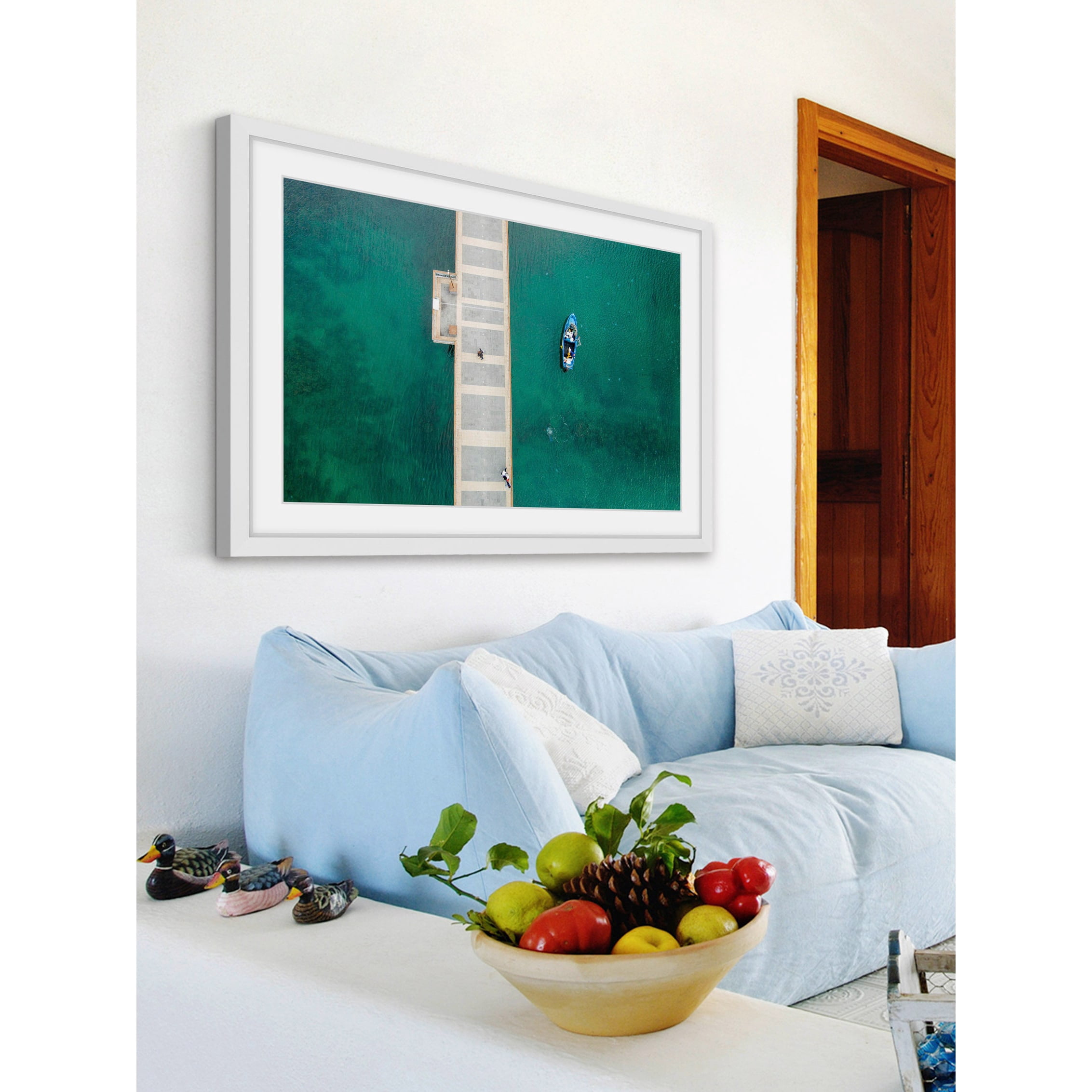 Marmont Hill "Floating Blue Boat" By Karolis Janulis Framed Painting Art Print, 30.0" x 1.5"