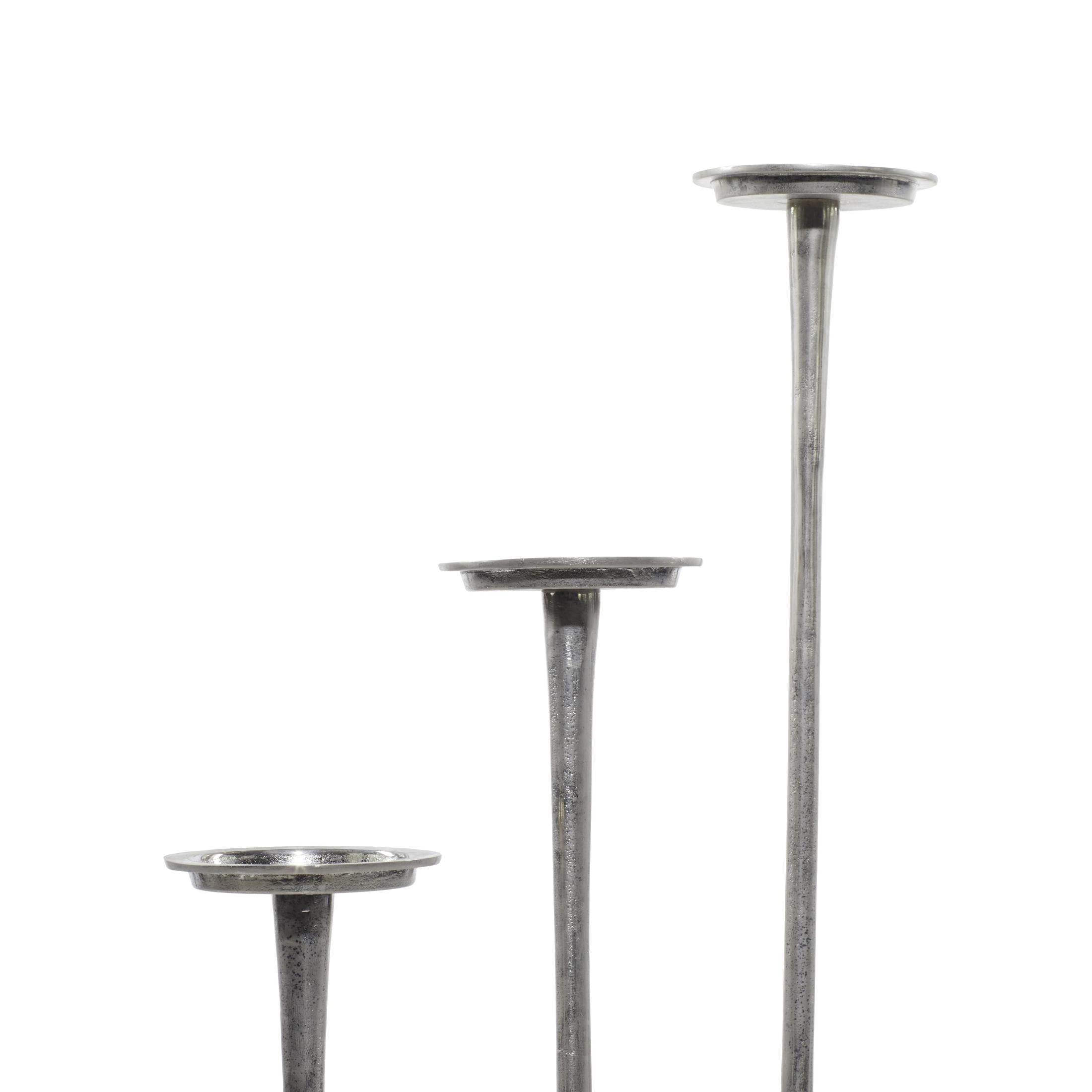 DecMode 3 Candle Silver Aluminum Metal Tall Candle Holder, Set of 3