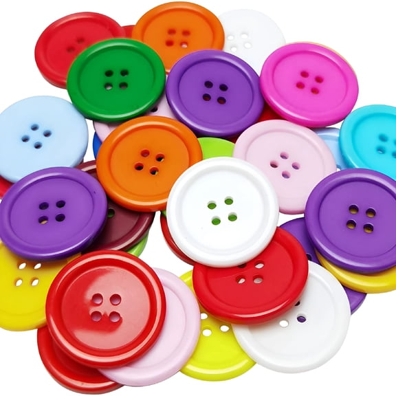 TUWAFE 2026 New Mix Color Plastic Resin Circle Big Button 4 Holes Diy Craft Sewing 30Mm 40Pcs for Clothes,Bags,Hats,Crafts,Sewing Projects(30Mm)