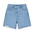 thumbnail image 7 of ClodeEU Women's High Waisted Frayed Hem Denim Bermuda Shorts,Casual Summer Jean Shorts with Pockets Blue,Women's Plus L, 7 of 7