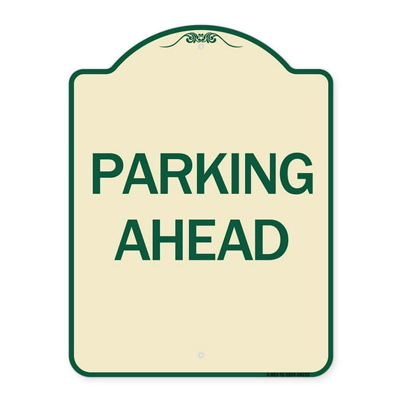 SignMission Designer Series Sign - Parking Ahead | Tan & Green 18" x 24" Heavy-Gauge Aluminum Architectural Sign | Protect Your Business & Municipality | Made in the USA