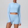 thumbnail image 2 of Dazajoo Womens 2 Piece Gym Sets Long Sleeve Zip Up Crop Jacket with Thumbhole and High Waisted Shorts Comfy Breathable Workout Yoga Shorts,Sky Blue,S, 2 of 5