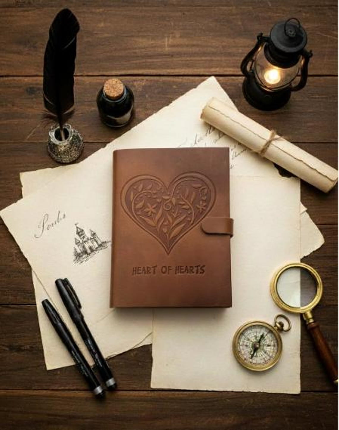 Heart of Heart Leather Diary, Brown Colour Antique Leather Bound Notepad for Men and Women 5x7 Inch Gift for Someone Special 240 Page