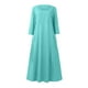 thumbnail image 4 of Vestido boho de manga 3/4 y cuello redondo con bolsillos para mujer - Color liso, corte holgado, vestido veraniego informal con estampado floral, 4 of 4