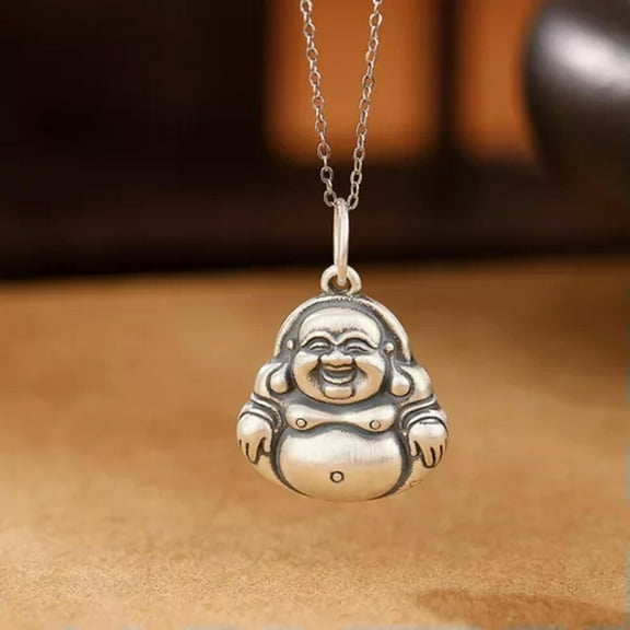 K-KED Pure S990 Fine Silver Men Women Lucky Lotus Laughing Buddha Small Pendant-default