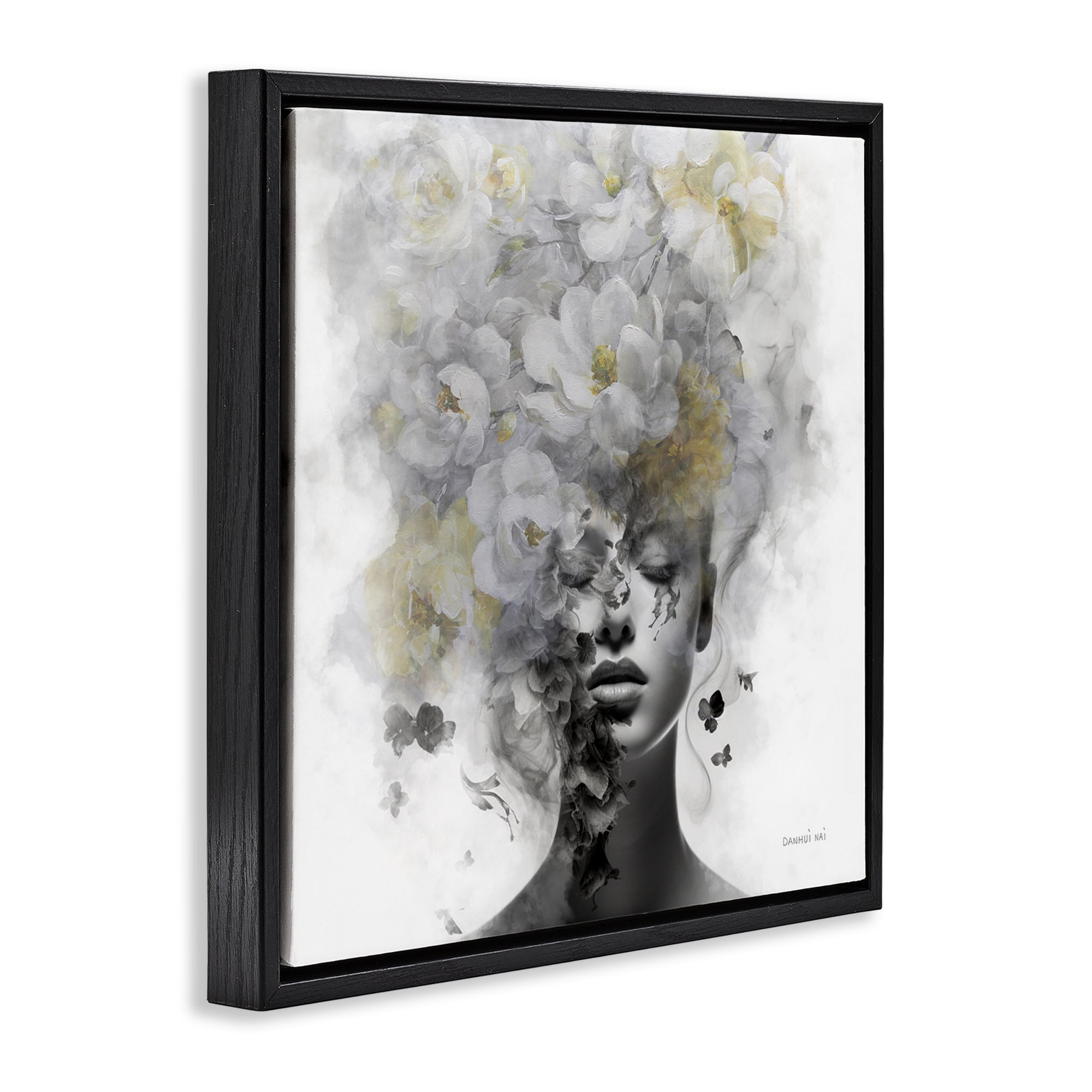 Stupell Industries Hidden Spring Visage People Painting Black Floater Framed Canvas Art Print Wall Art, 25 x 25