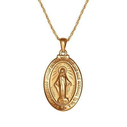 Brilliance Fine- Women's Sterling Silver 14KT Gold Plated Virgin Mary Medallion Pendant, 18" Chain