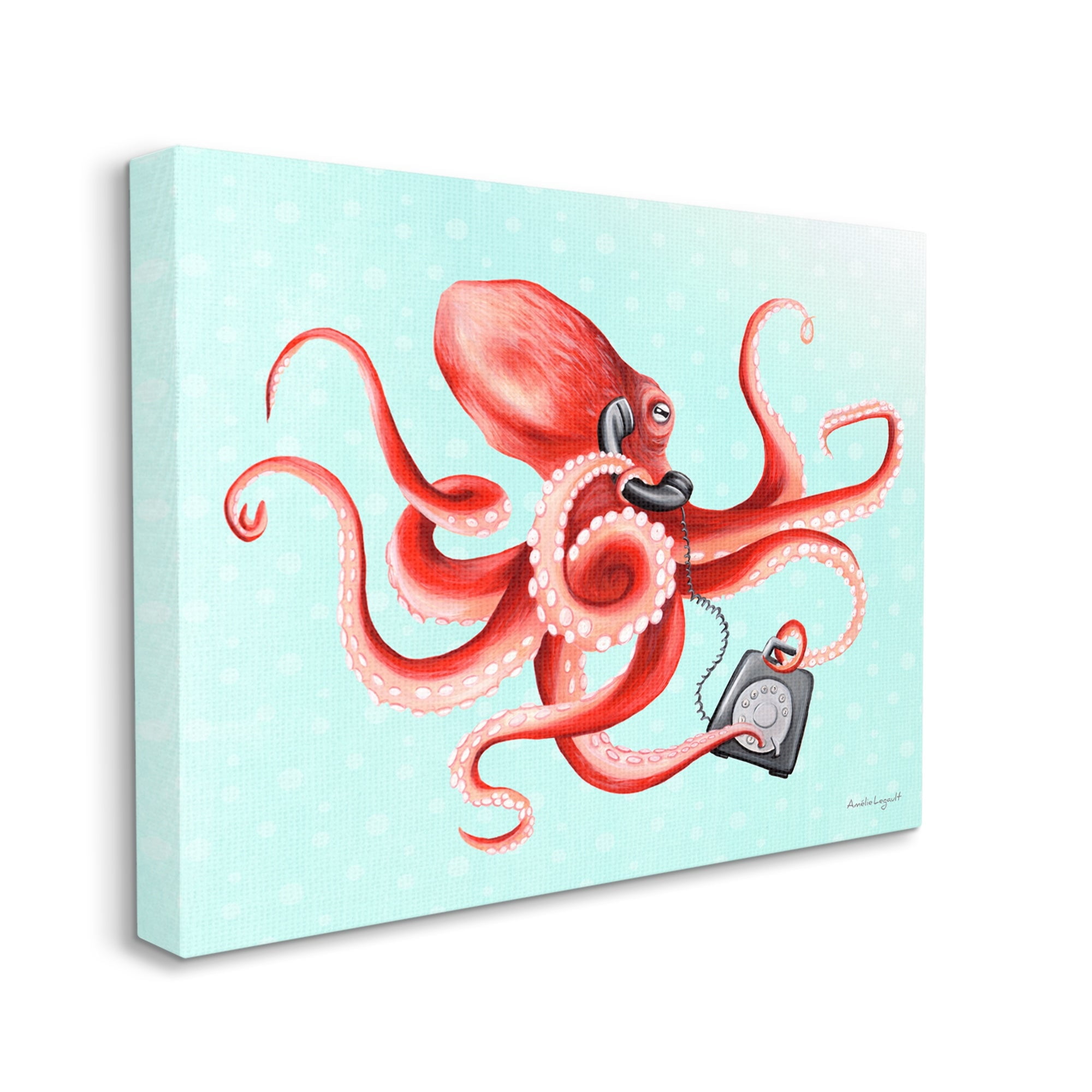 Stupell Industries Red Ombre Octopus Tentacles Retro Rotary Phone Graphic Art Gallery Wrapped Canvas Print Wall Art, Design by Amelie Legault