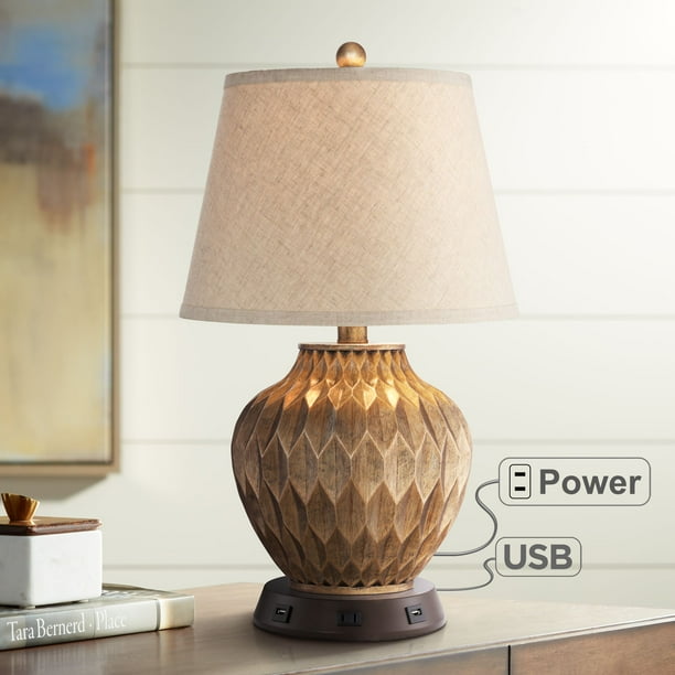 360 Lighting Modern Accent Table Lamp with USB and AC Power Outlet Workstation Charging Base ...