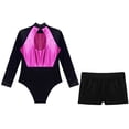 thumbnail image 4 of Alvivi Kids Girls Gymnastics Leotard with Shorts Set Mesh Patchwork Long Sleeve Ballet Dance Wear Hot Pink&Black 8, 4 of 7