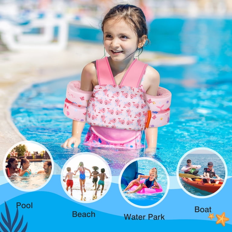 MoKo Toddler Swim Vest With Crotch Strap - Pink Whale Design For Kids 18-32 Lbs