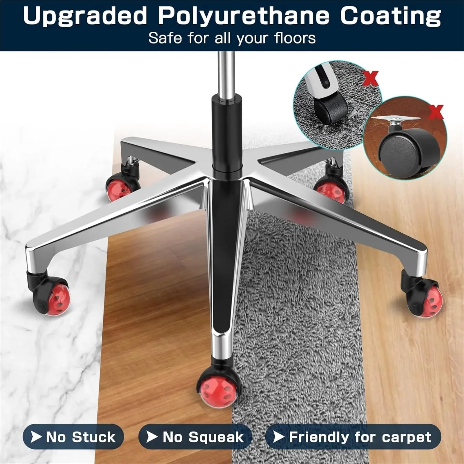 Office Chair Wheel Replacement Set Of 5 Quiet & Smooth Gliding 2 Inch Heavy Duty Chair Casters Desk Chair Wheels Universal Fit ,Easy to Install
