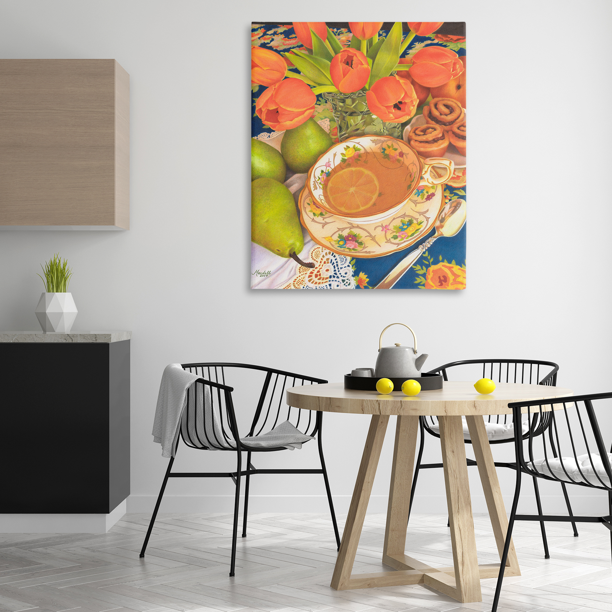 Stupell Industries Tea with Orange Tulips Food & Beverage Painting Gallery Wrapped Canvas Art Print Wall Art, 36 x 48
