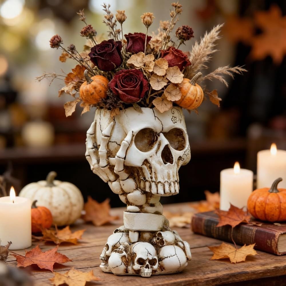 Steampunk Skull Planter Flowerpot with Drainage Hole for Gothic Plants