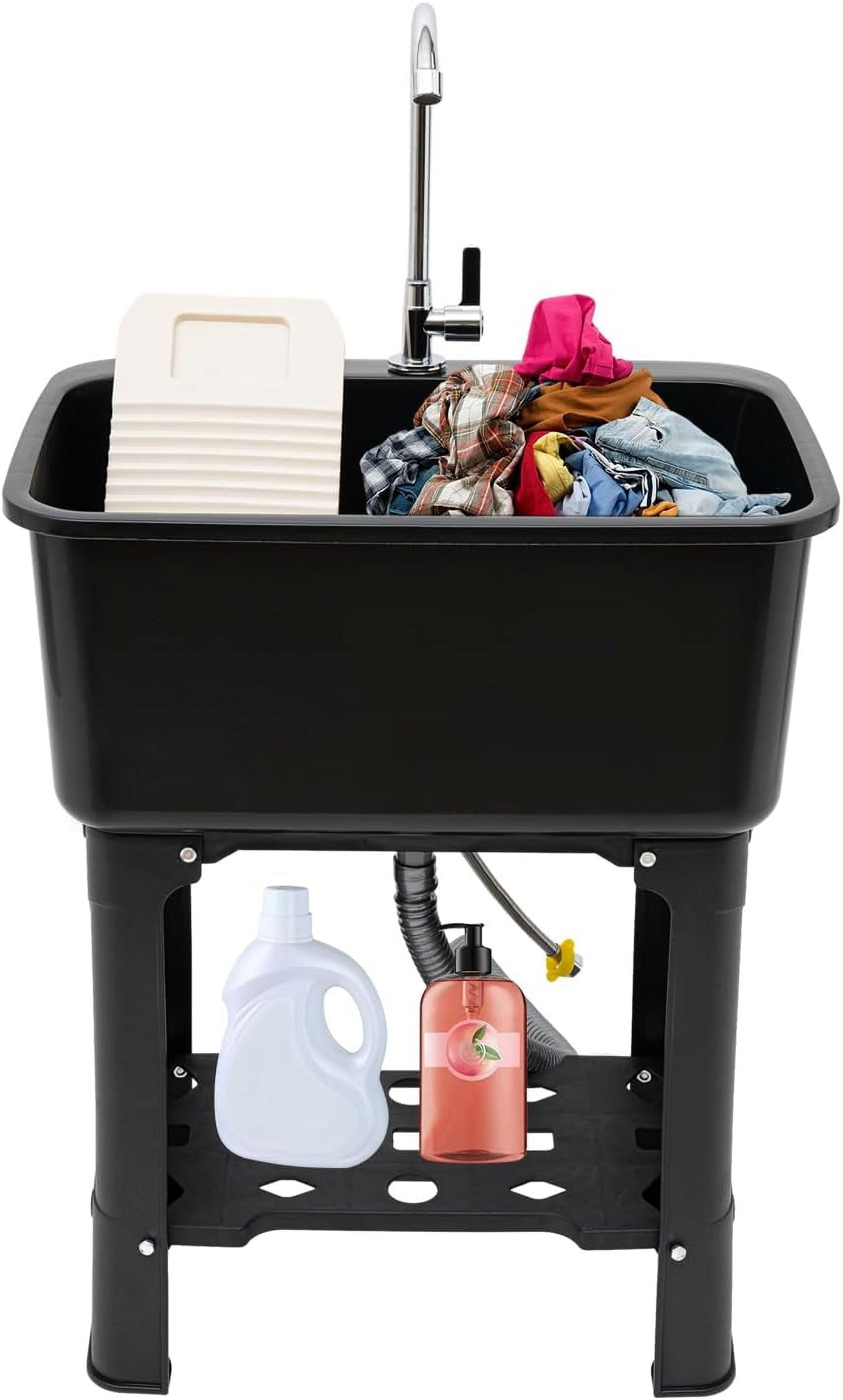 Utility Sink Utility Sink With Faucet Freestanding Utility Sink with Storage Shelf for Cleaning Clothes Pets Pots and Pans