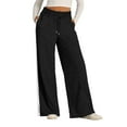 thumbnail image 4 of Women's Drawstring Sweatpants Side Stripe Pants Wide Leg Track Pants with Pockets Black XL, 4 of 4