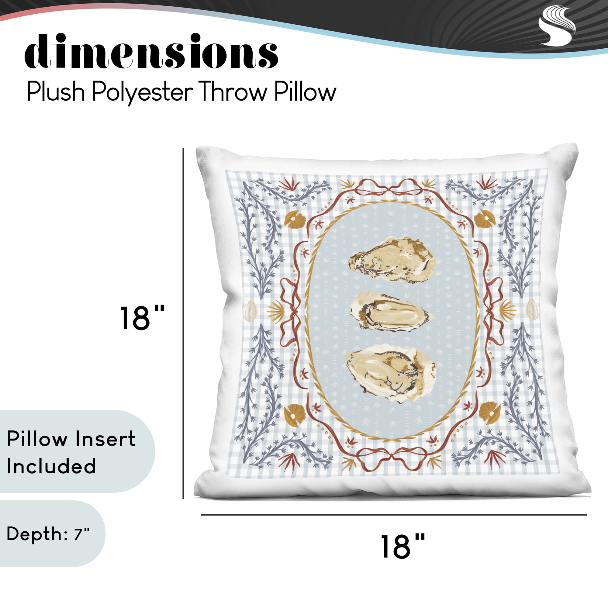 Stupell Industries Oyster Trio on Blue Gingham Decorative Printed Throw Pillow, design by Vero Illustrates, 18 x 7 x 18