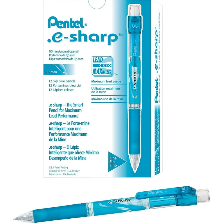 .e-Sharp Mechanical Pencil, 0.5 mm, HB (#2), Black Lead, Sky Blue Barrel, Dozen .e-Sharp Mechanical Pencil, 0.5 mm, HB (#2), Black Lead, Sky Blue Barrel, Dozen