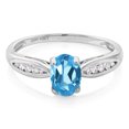 thumbnail image 2 of Gem Stone King 10K White Gold Swiss Blue Topaz and Diamond Women Engagement Ring (0.92 Cttw, Gemstone Birthstone, Available in Size 5, 6, 7, 8, 9), 2 of 4