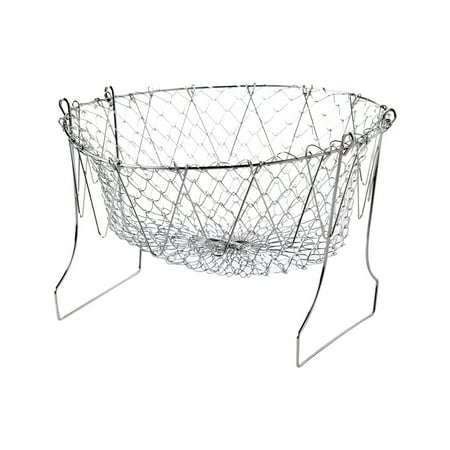 

Foldable Steam Rinse Strain Fry Basket 304 Stainless Steel Strainer Net Kitchen Cooking Tool for Frying Steaming Straining Rinsing