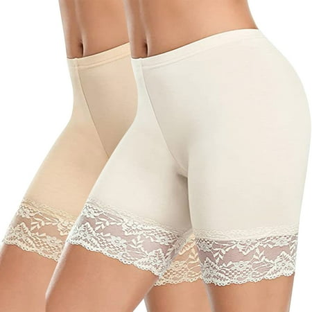 Lmnyox 2 Pack Lace Boxer Shorts for Under Dress Women Soft Seamless Boyshorts Panties Comfortable High Waist Underwear