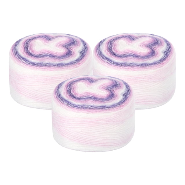 3Pack 100g Hilos de Algodón en Gradiente Suave Arcoíris Púrpura Mezclado (300g)